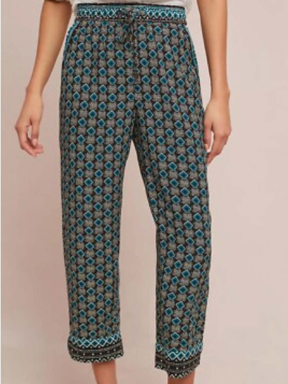 Anthropologie Teal and Black Geometric Cropped Pants
